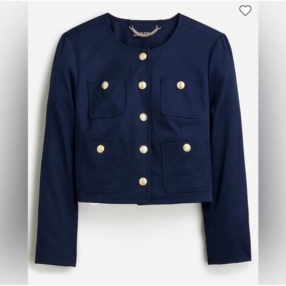 J.Crew Louisa cotton cropped navy blue blazer jacket women’s size 0 - Picture 3 of 10